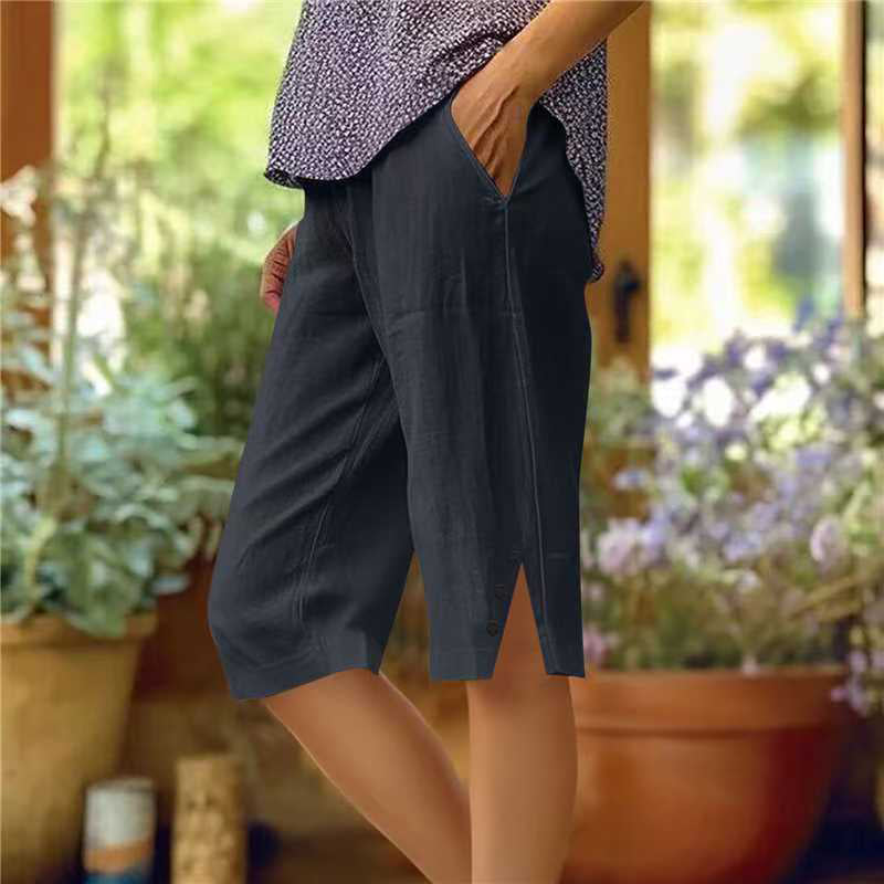 【Coton et Lin】Pantalons Décontractés Unis