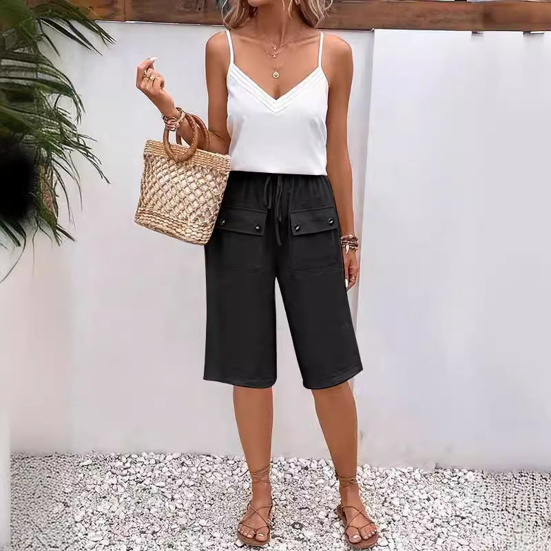 【Coton et Lin】Pantalons Casual Monochrome