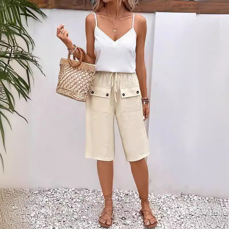 【Coton et Lin】Pantalons Casual Monochrome