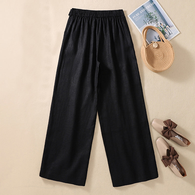【Coton Et Lin】Pantalons Casual À Jambe Large