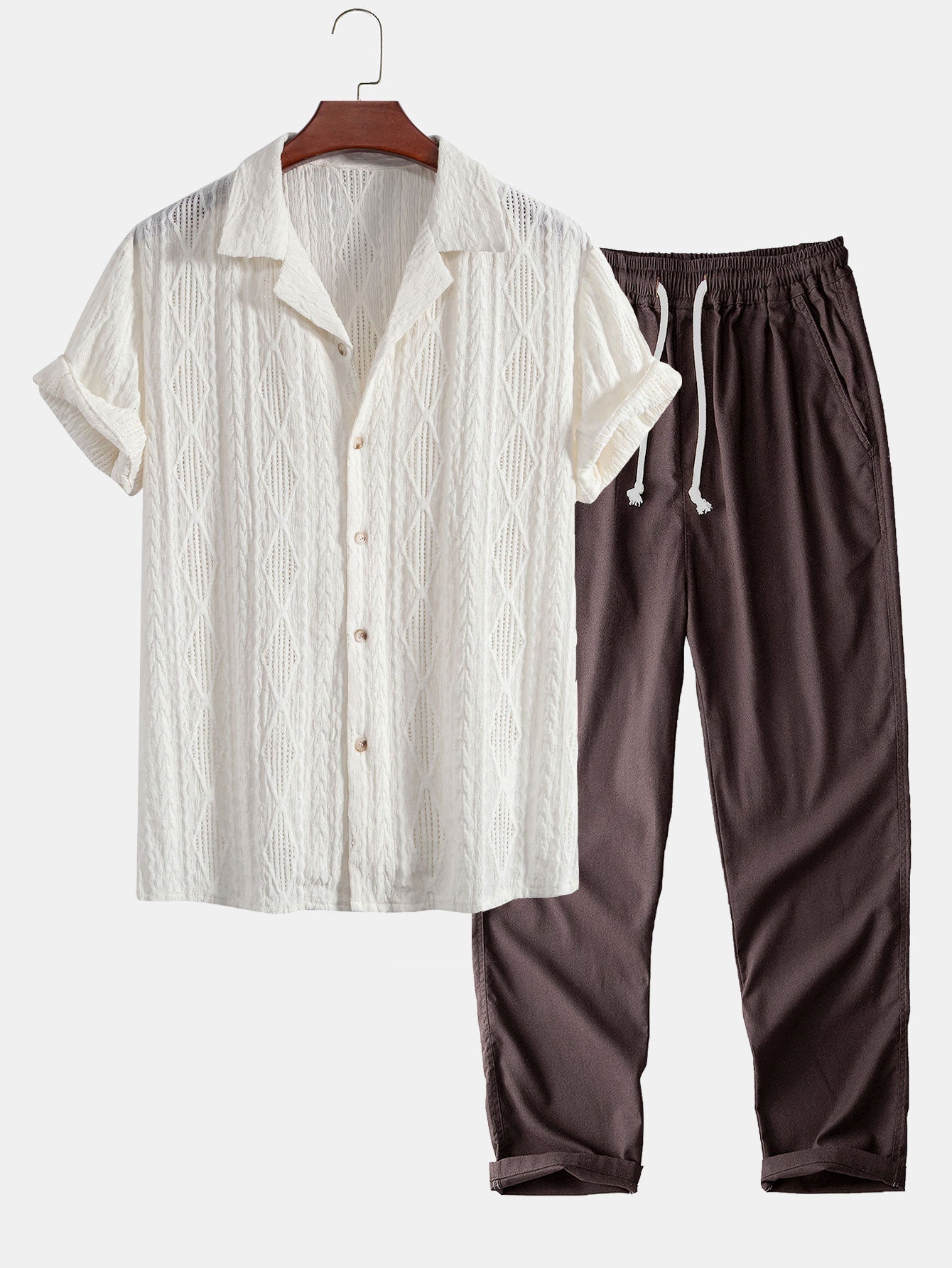 Chemise Cubane Jacquard Géométrique & Pantalons en Lin à Jambe Droite