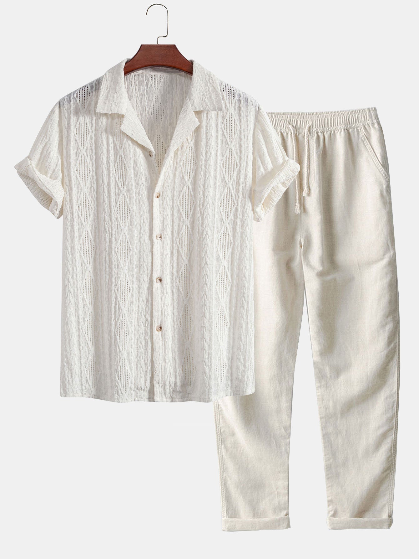 Chemise Cubane Jacquard Géométrique & Pantalons en Lin à Jambe Droite