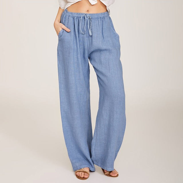 【Coton Et Lin】Pantalons Décontractés À Jambe Large