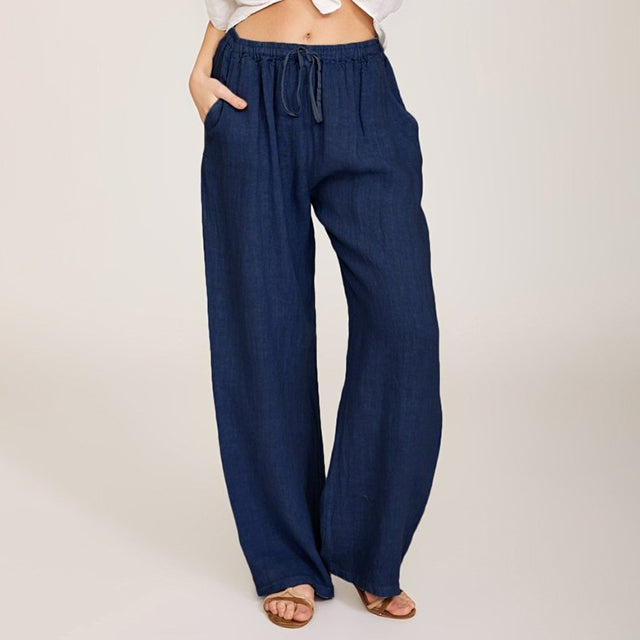 【Coton Et Lin】Pantalons Décontractés À Jambe Large