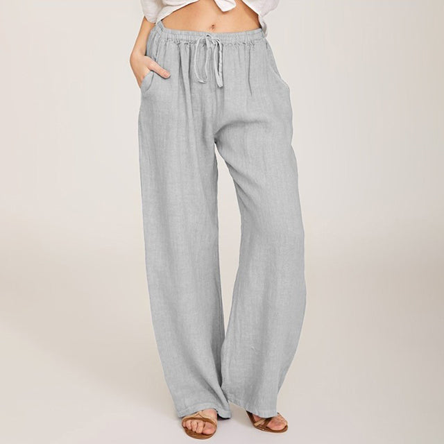 【Coton Et Lin】Pantalons Décontractés À Jambe Large