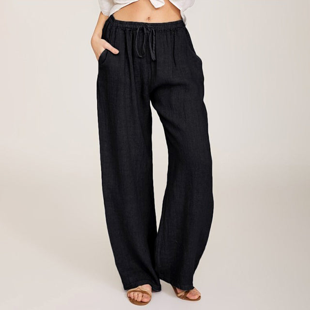 【Coton Et Lin】Pantalons Décontractés À Jambe Large