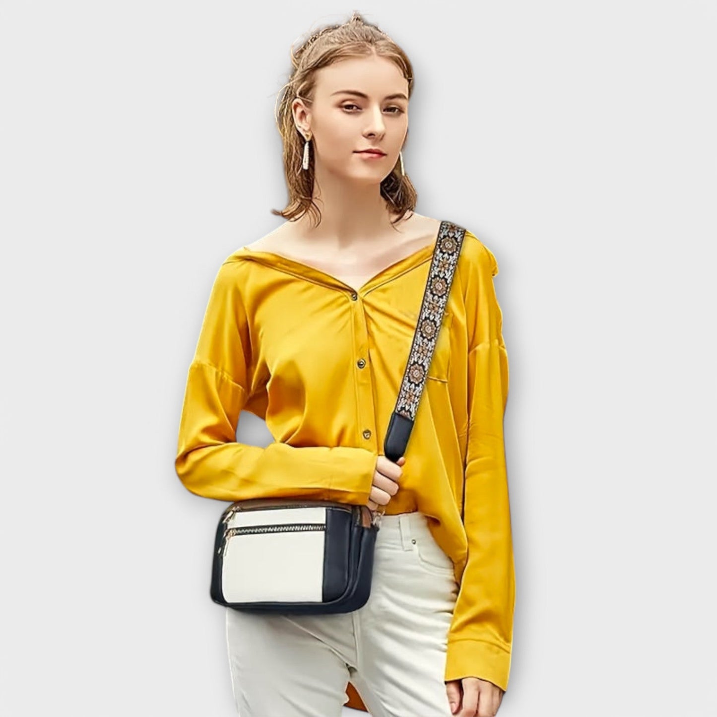 Sac à bandoulière en cuir vegan Aurellia, style rétro avec sangle boho réglable, espace suffisant pour les essentiels