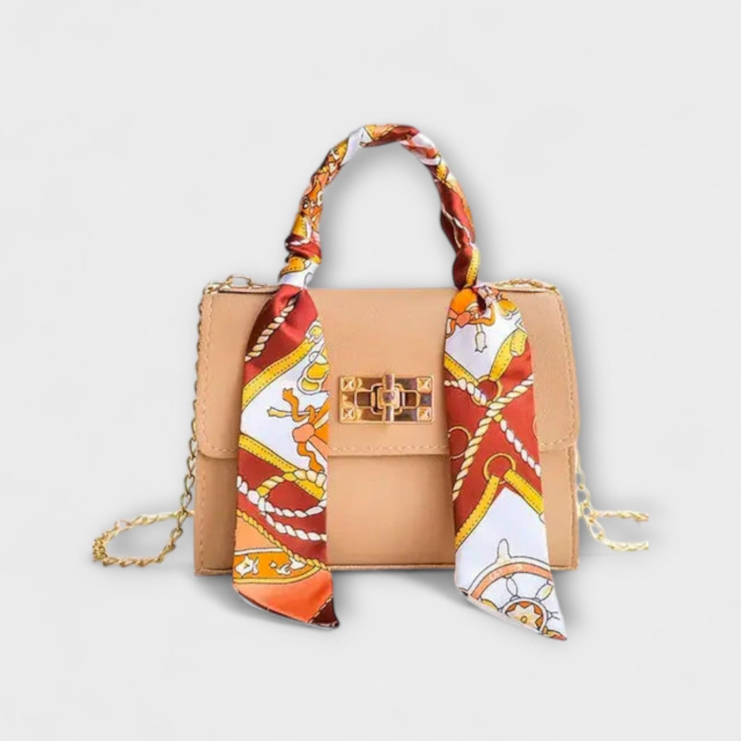 Sac à main Aurellia - Cuir marron, fermeture dorée, poignée en écharpe, élégant et polyvalent