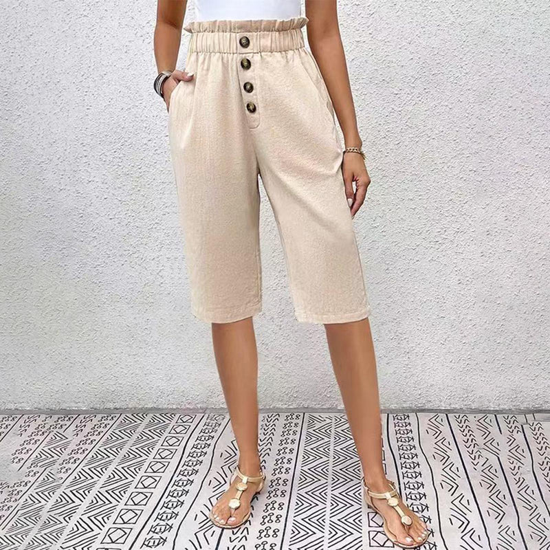 【Coton et Lin】Pantalons Casual à Couleur Unie