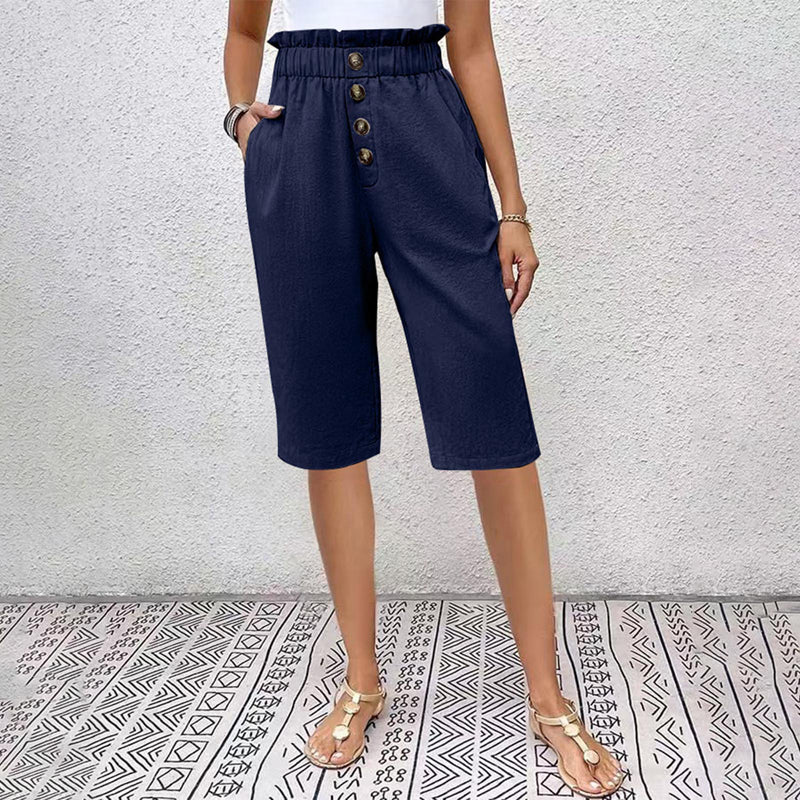 【Coton et Lin】Pantalons Casual à Couleur Unie