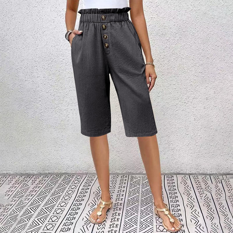 【Coton et Lin】Pantalons Casual à Couleur Unie