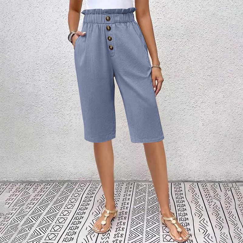 【Coton et Lin】Pantalons Casual à Couleur Unie