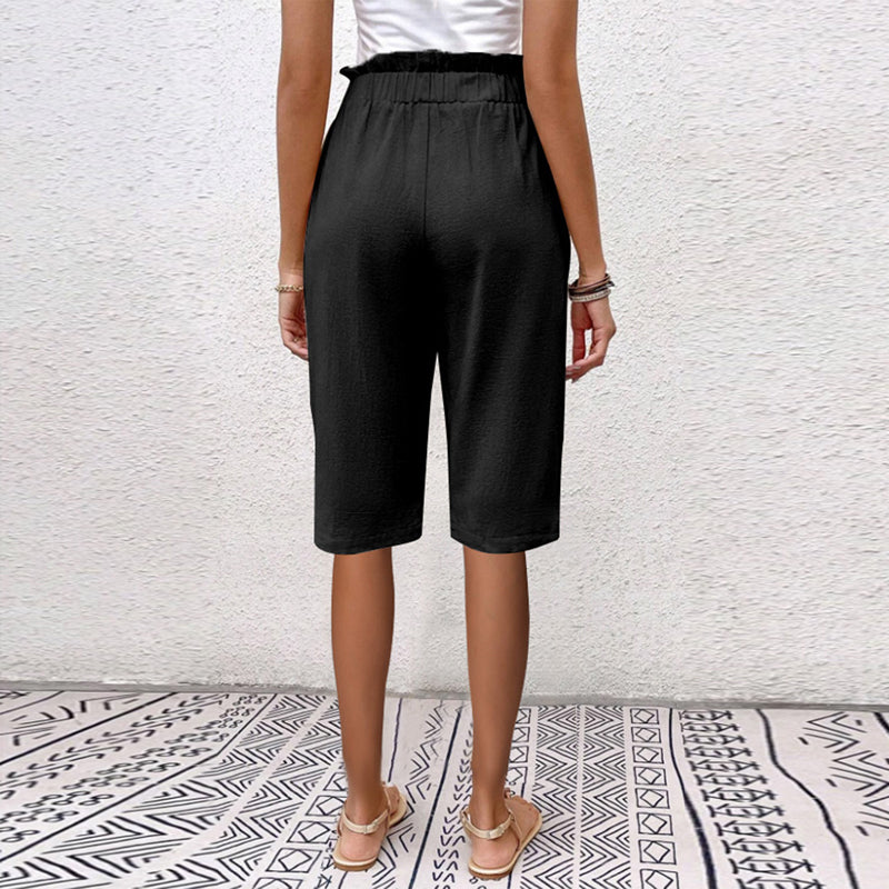【Coton et Lin】Pantalons Casual à Couleur Unie
