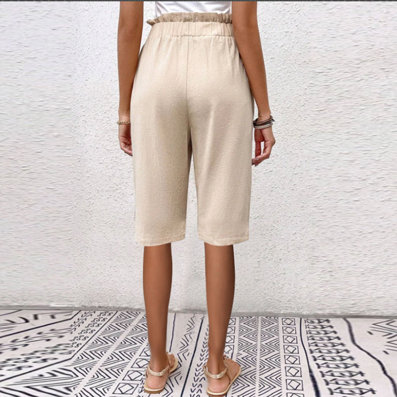 【Coton et Lin】Pantalons Casual à Couleur Unie