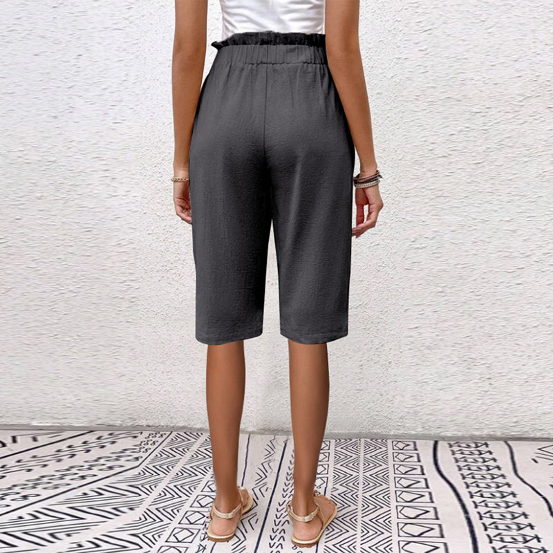 【Coton et Lin】Pantalons Casual à Couleur Unie