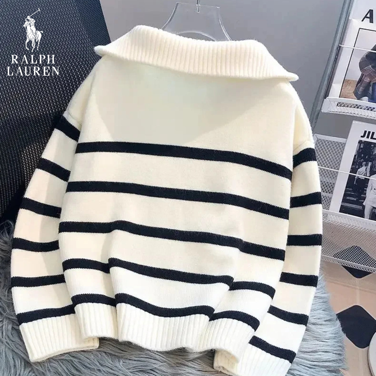 RL – Pull à Rayures avec Zip Quart