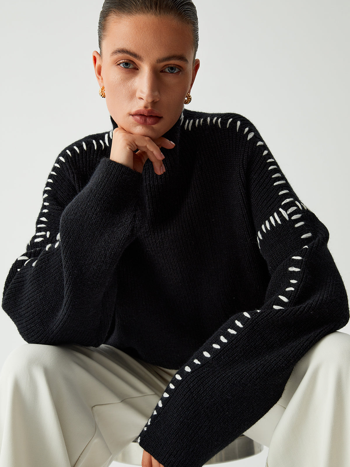 Pull Oversized Milena Maglione avec Col Haut