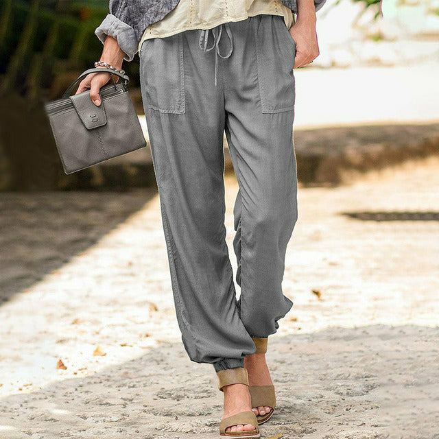Pantalons Casual Avec Cordon De Serrage En Couleur Unie