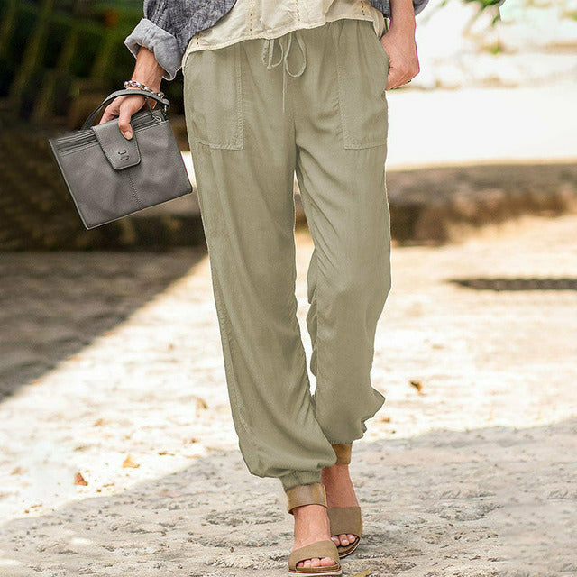 Pantalons Casual Avec Cordon De Serrage En Couleur Unie