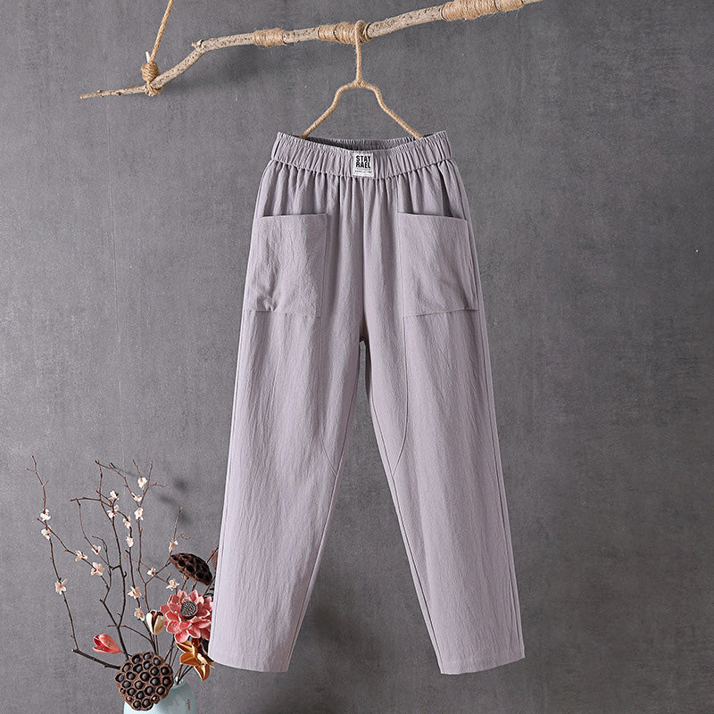 【Coton et Lin】Pantalons Casual de Couleur Unie