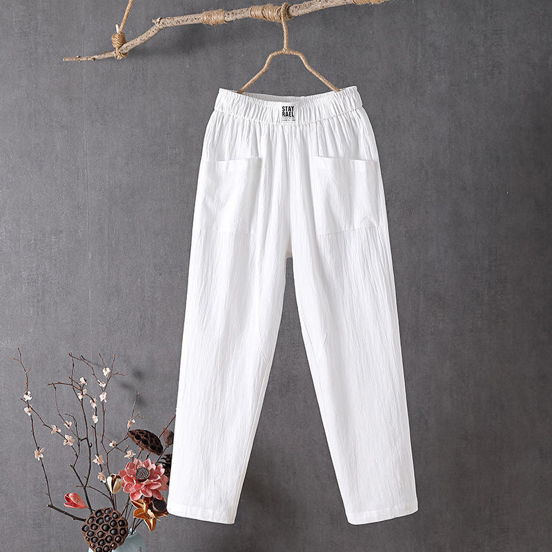 【Coton et Lin】Pantalons Casual de Couleur Unie