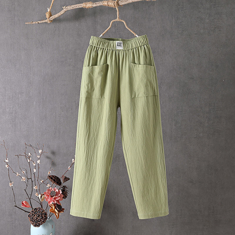 【Coton et Lin】Pantalons Casual de Couleur Unie