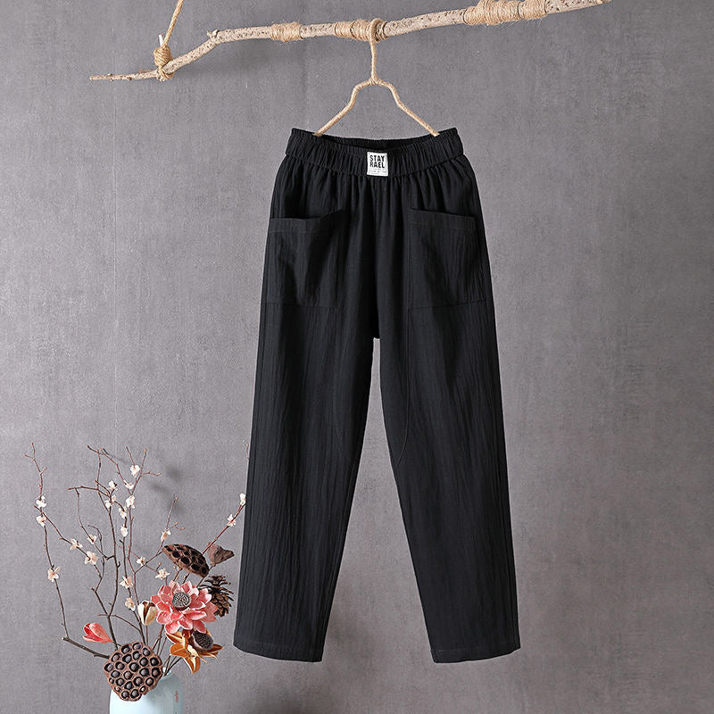 【Coton et Lin】Pantalons Casual de Couleur Unie