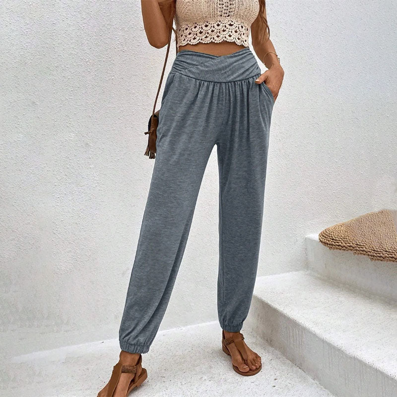 Pantalons Casual à Couleur Unie