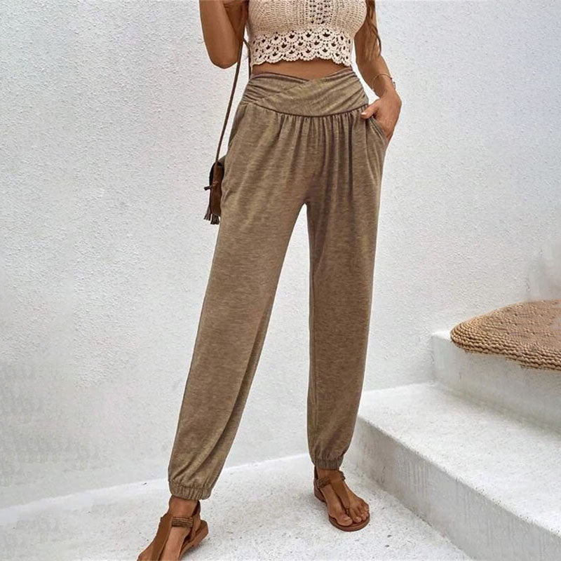 Pantalons Casual à Couleur Unie