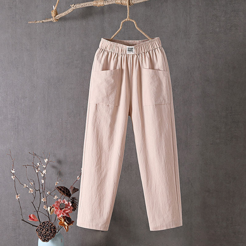 【Coton et Lin】Pantalons Casual de Couleur Unie
