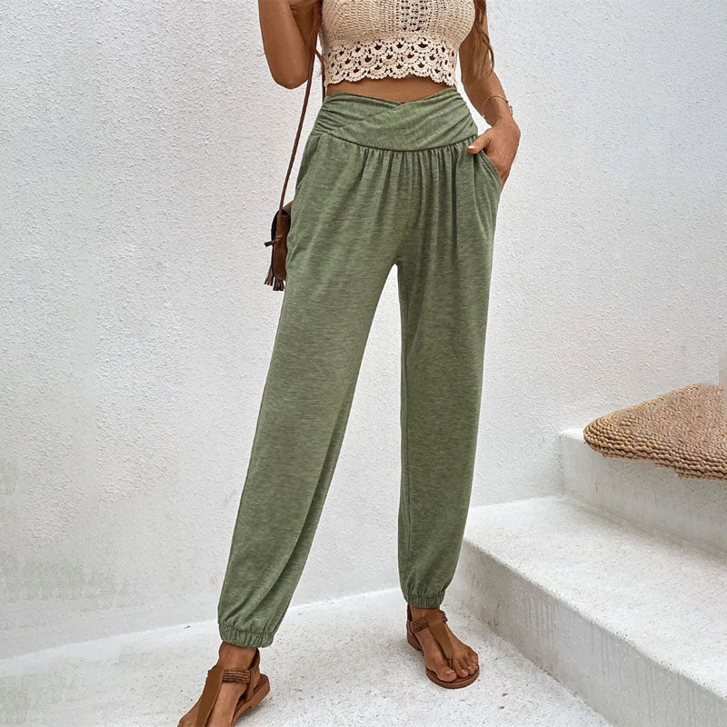Pantalons Casual à Couleur Unie