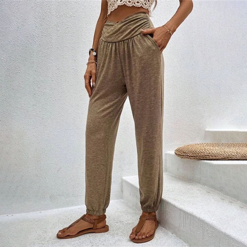 Pantalons Casual à Couleur Unie