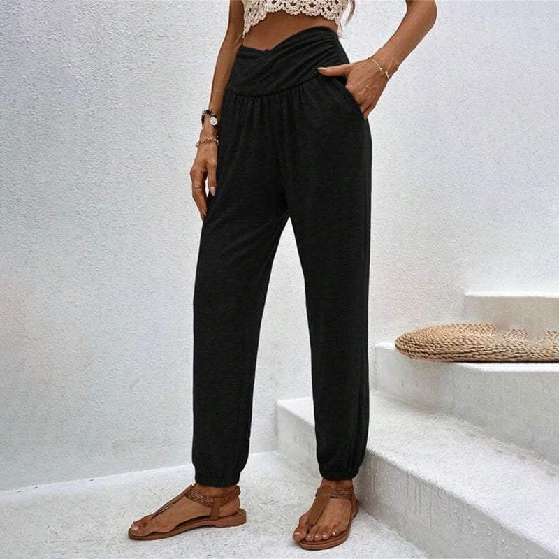 Pantalons Casual à Couleur Unie