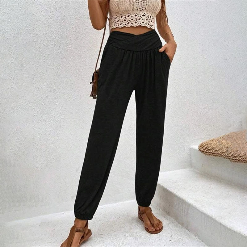 Pantalons Casual à Couleur Unie