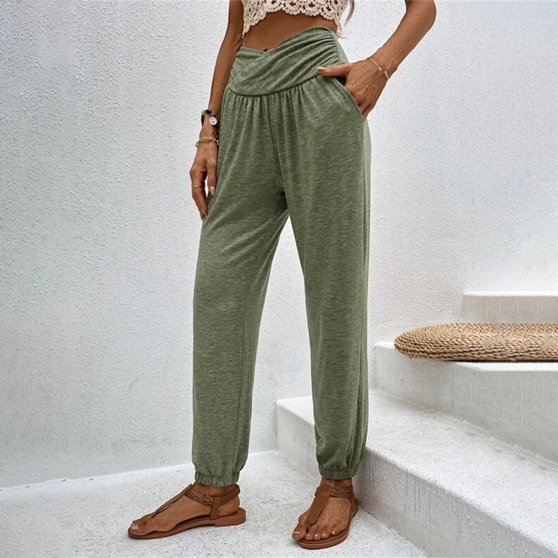 Pantalons Casual à Couleur Unie
