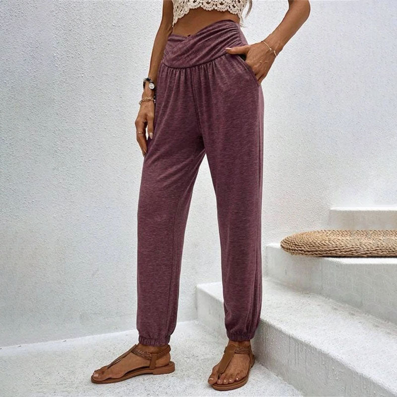 Pantalons Casual à Couleur Unie