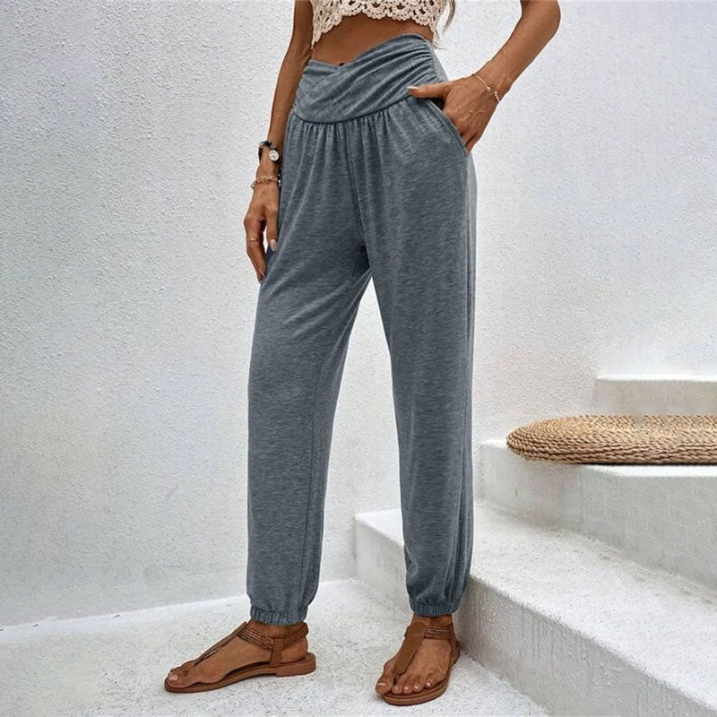 Pantalons Casual à Couleur Unie