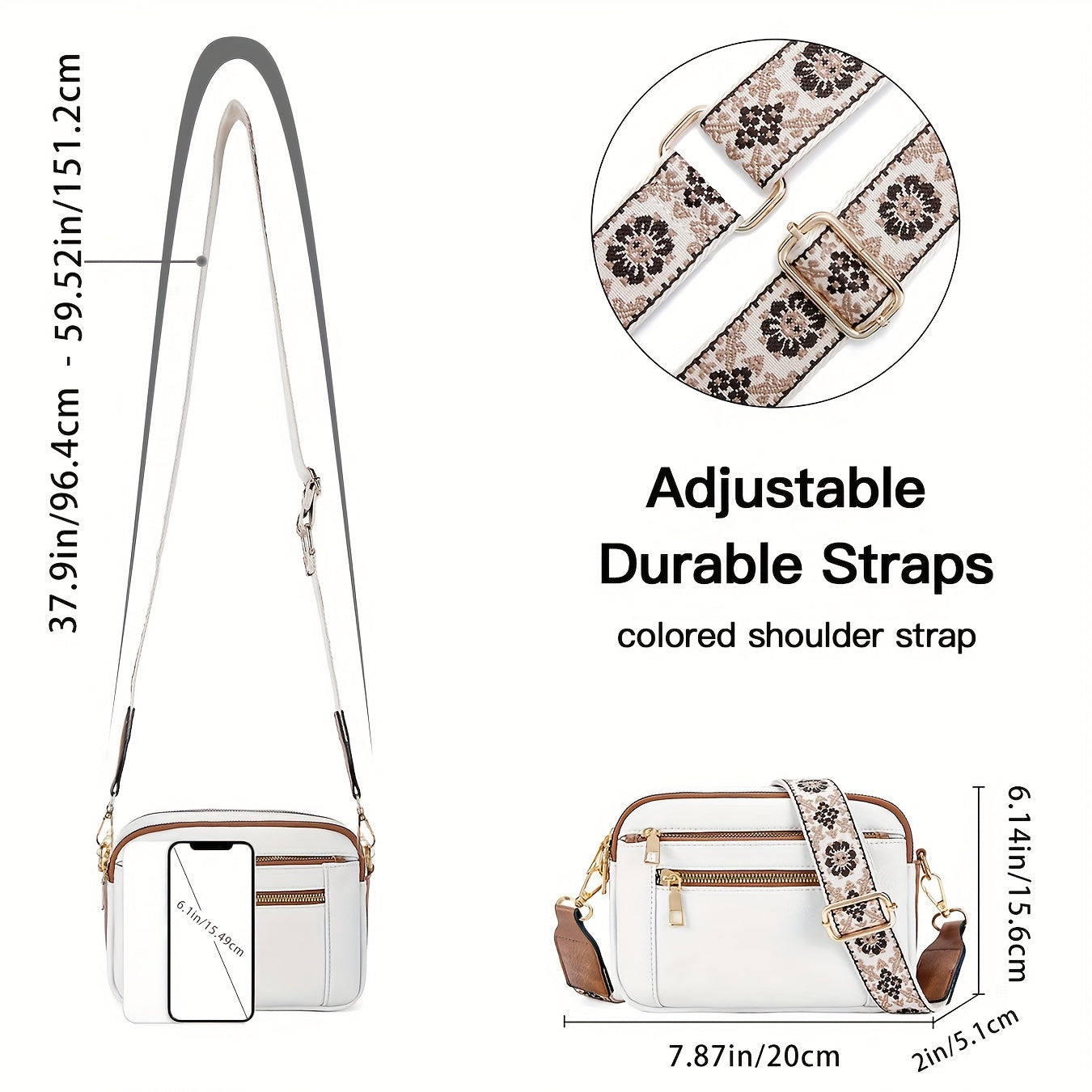 Sac à bandoulière en cuir vegan Aurellia, style rétro avec sangle boho réglable, espace suffisant pour les essentiels