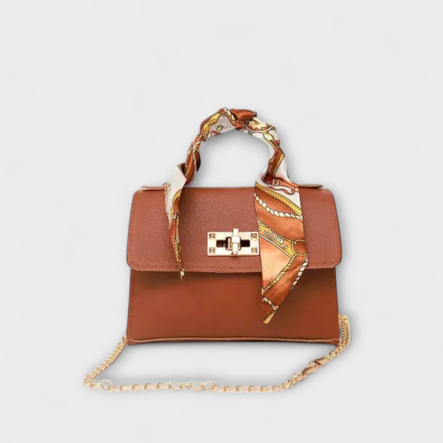 Sac à main Aurellia - Cuir marron, fermeture dorée, poignée en écharpe, élégant et polyvalent