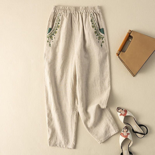 【Coton et Lin】Pantalons Vintage Décontractés