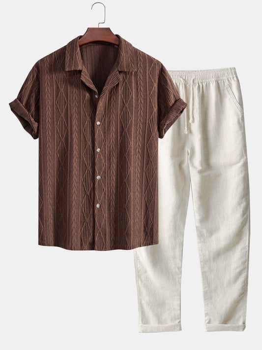 Chemise Cubane Jacquard Géométrique & Pantalons en Lin à Jambe Droite