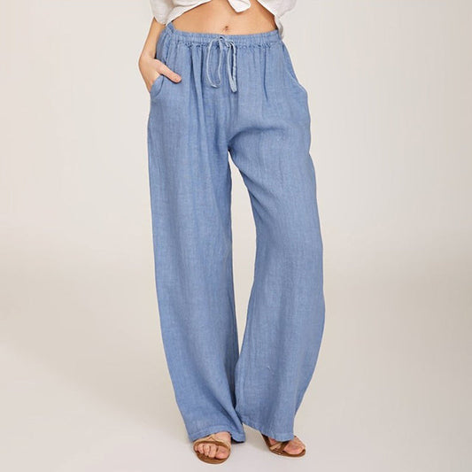 【Coton Et Lin】Pantalons Décontractés À Jambe Large