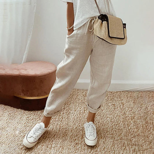 【Coton et Lin】Pantalons Confortables pour le Temps Libre
