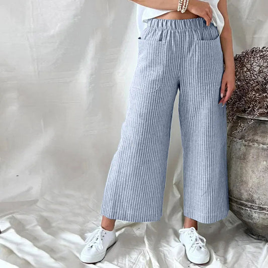 【Coton et Lin】 Pantalons Casual Rayés