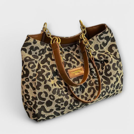 Aurellia - Sac à Bandoulière en Toile Léopard avec Poches, Idéal pour l'École et le Shopping