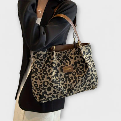 Aurellia - Sac à Bandoulière en Toile Léopard avec Poches, Idéal pour l'École et le Shopping