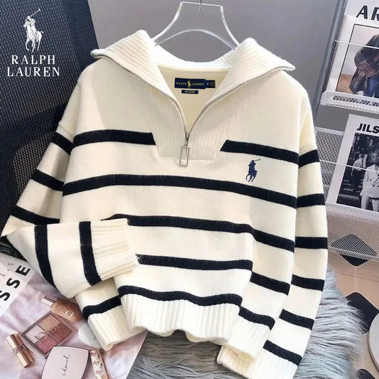 RL – Pull à Rayures avec Zip Quart