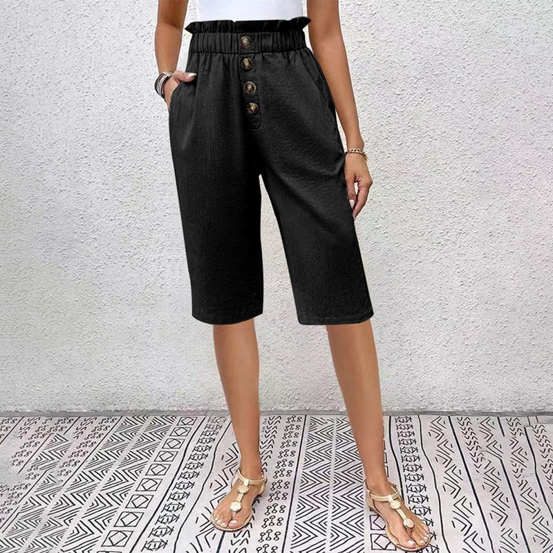 【Coton et Lin】Pantalons Casual à Couleur Unie