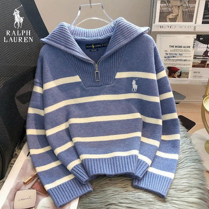 RL – Pull à Rayures avec Zip Quart
