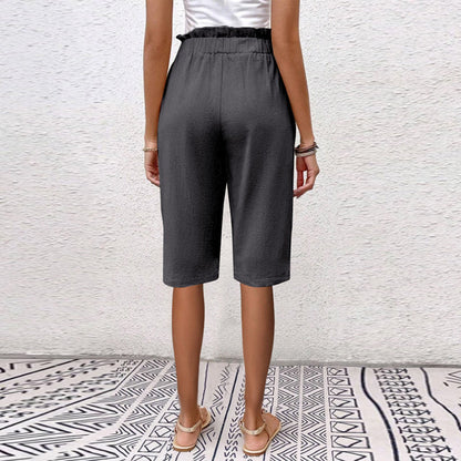 【Coton et Lin】Pantalons Casual à Couleur Unie